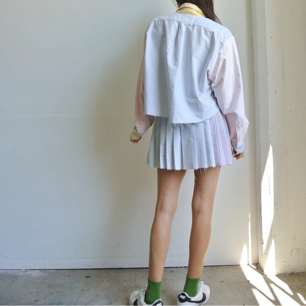 Reworked polo cropped shirt + pleated skirt set