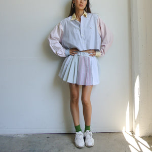 Reworked polo cropped shirt + pleated skirt set