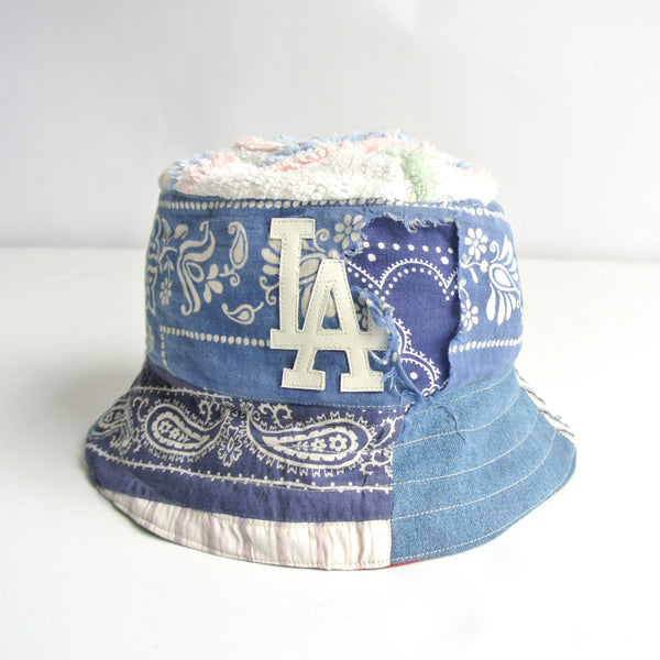 Reworked Bucket Hat "LA" Bandana x denim Small