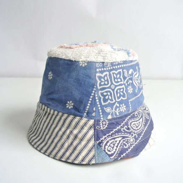 Reworked Bucket Hat "LA" Bandana x denim Small