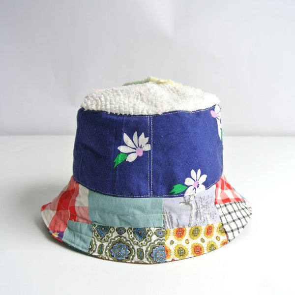 Reworked Bucket Hat "LA" Flower x 70s patchwork Small
