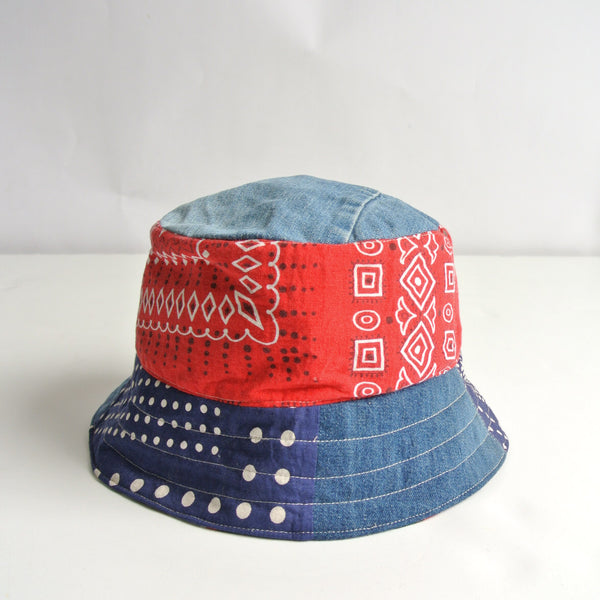 Reworked Bucket Hat "LA" Bandana x denim Medium