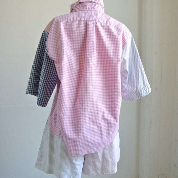 Reworked Polo cropped shirt  pink gingham