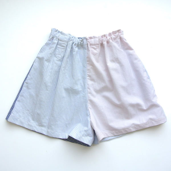 Reworked polo cropped shirt + boxer shorts set pink gingham