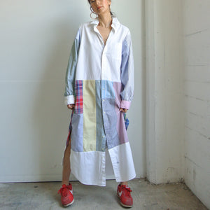 Reworked Polo patchwork long sleeve dress