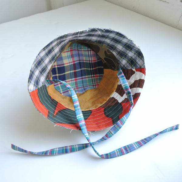 Reworked Polo bucket hat strap plaid medium