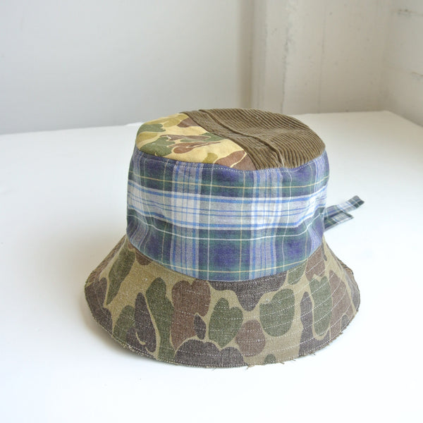 Reworked Polo bucket hat strap plaid camo medium