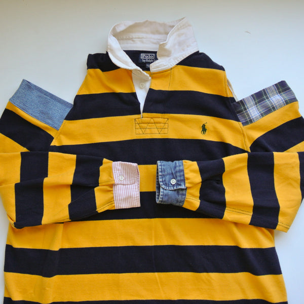 Reworked Polo open shoulder rugby yellow x navy stripe