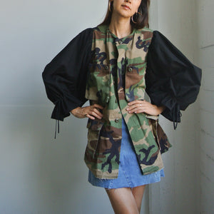 Reworked army jacket with balloon sleeves
