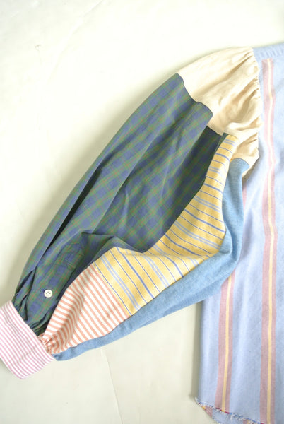 Reworked Polo balloon sleeve blouse oxford stripe