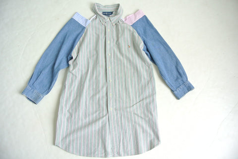 Reworked Polo exposed shoulder shirt green stripe