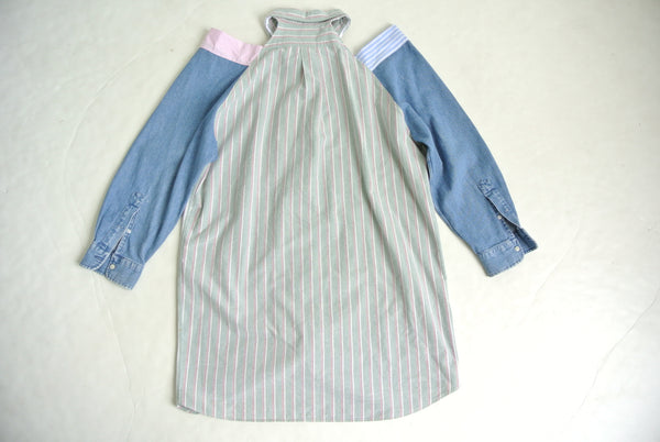 Reworked Polo exposed shoulder shirt green stripe