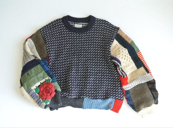 Reworked vintage patchwork sweater 60s L.L.Bean