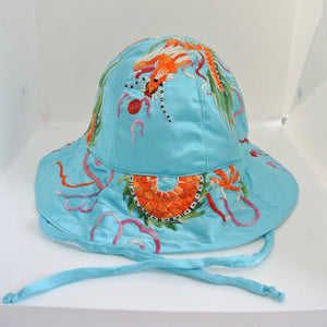 Reworked tulip hat dragon embroidered blue Medium